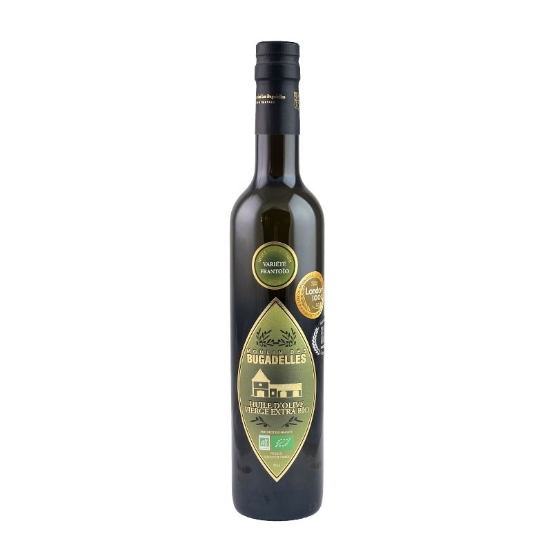 Huile d’olive vierge extra bio variété Frantoïo Moulin des Bugadelles